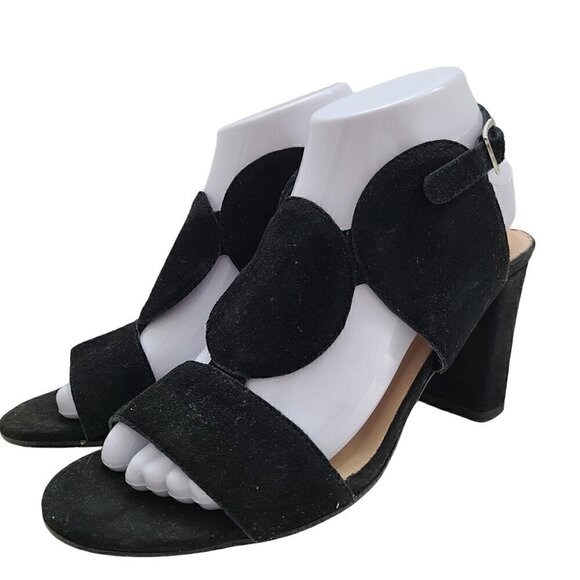 Linea Uno Made in Italy Black Velvet Open Toe Ankle Strap Block Heels Vera Pelle - Picture 1 of 10